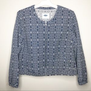 Old Navy blue and white tribal geometric jacket